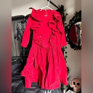 Beautiful Boutique Ruffled Christmas Dress With Pockets - dark red